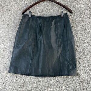Vintage Amanda Smith Skirt Womens 12 Black Leather Pencil Knee Length Lined